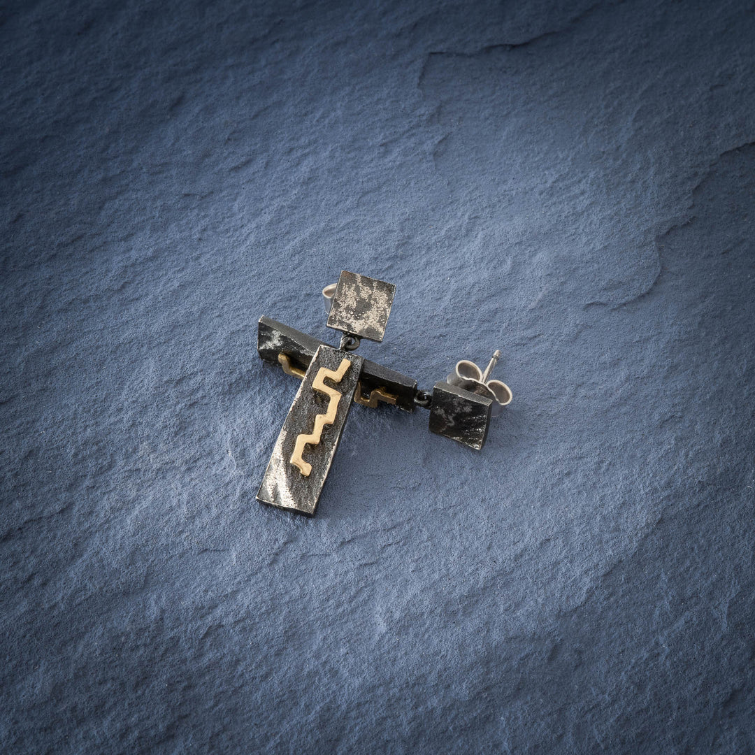 Earrings in silver and gold, medium, Pissarra collection · Nerea Aixàs