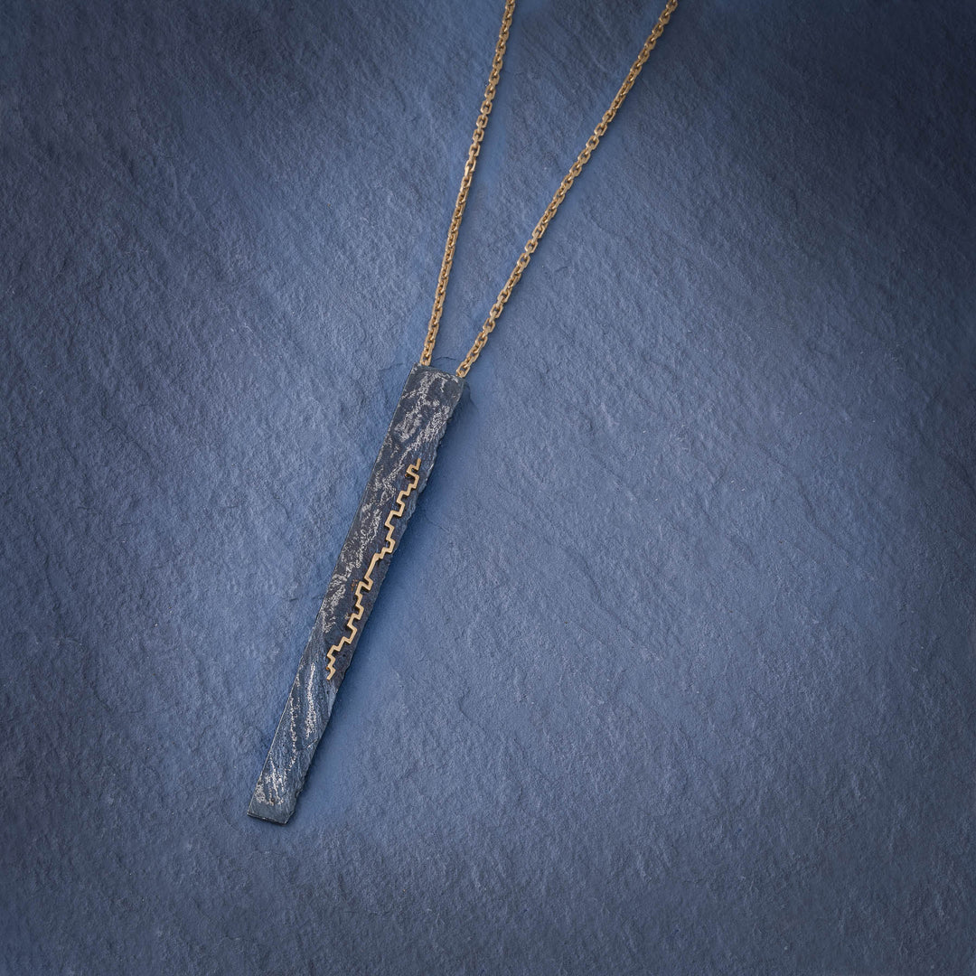 Necklace in silver and gold, long, Pissarra collection · Nerea Aixàs