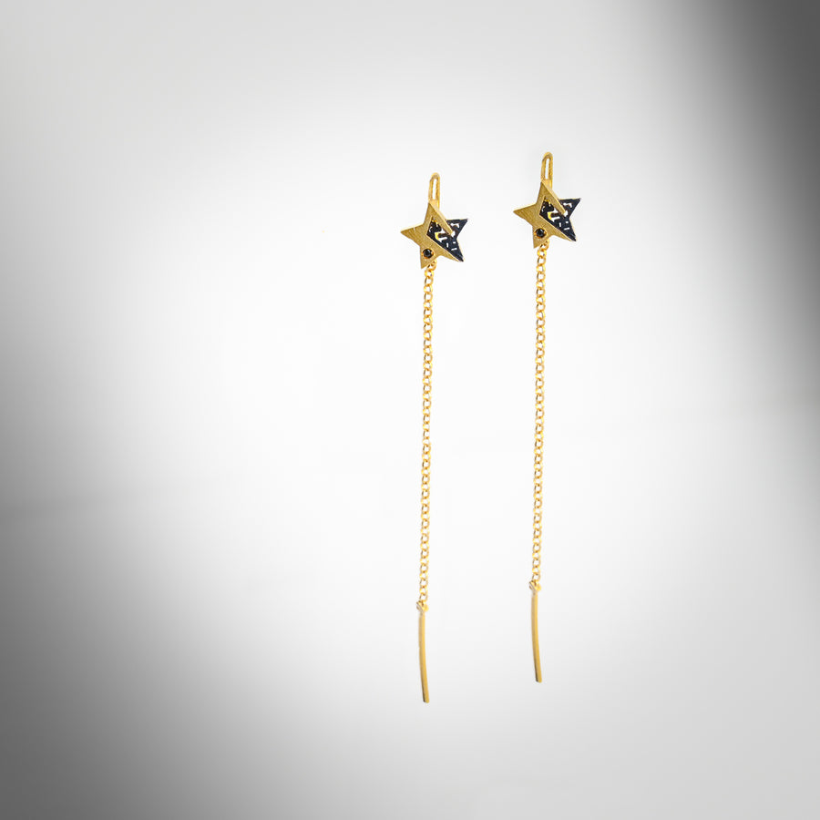 gold plated star stud earrings with chain
