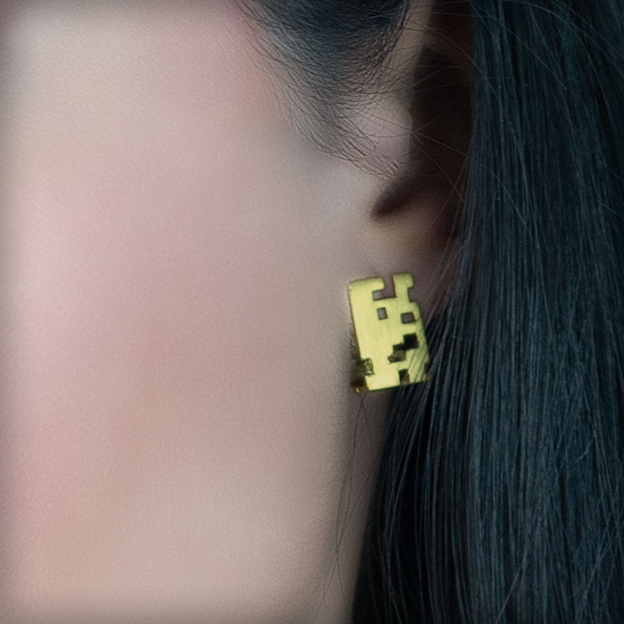 Golden button cube earrings