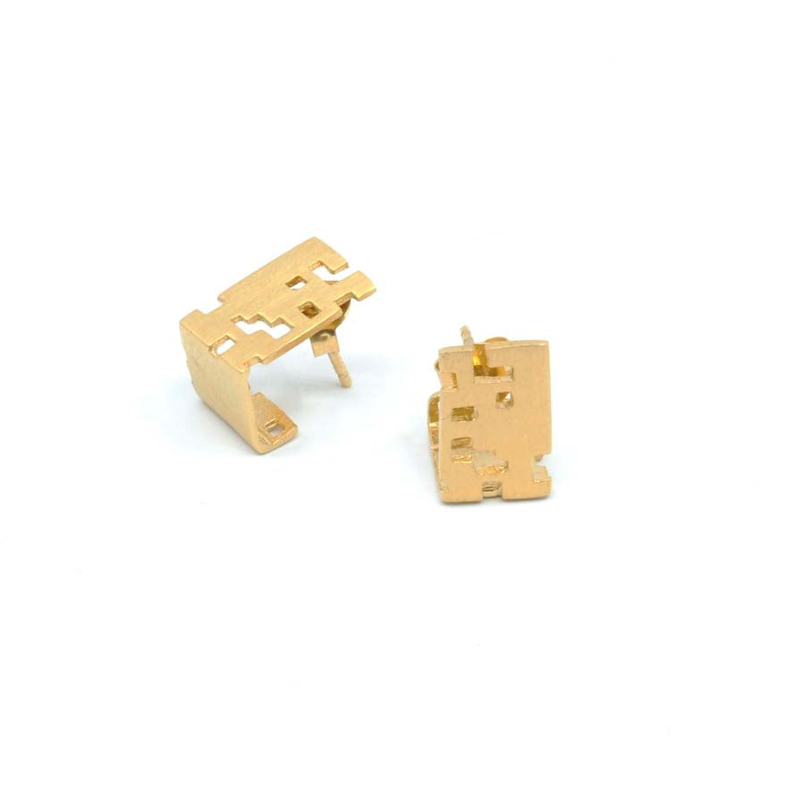 Pendientes botón cubo de plata y oro, colección Cub · Nerea Aixàs