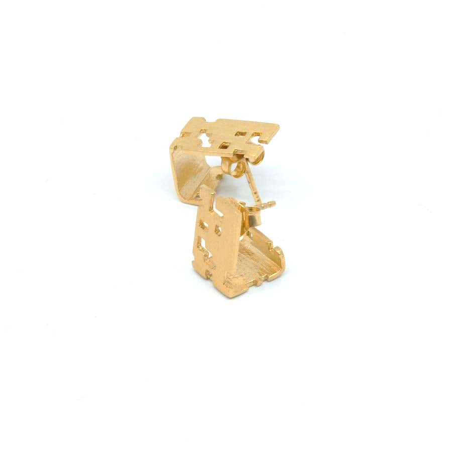 Pendientes botón cubo de plata y oro, colección Cub · Nerea Aixàs