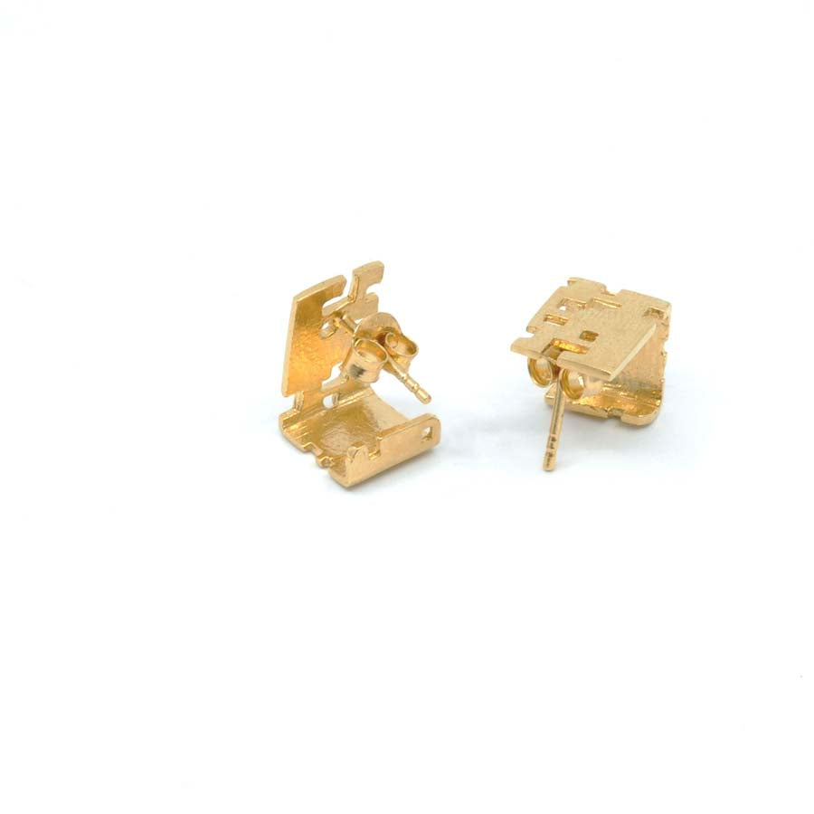 Pendientes botón cubo de plata y oro, colección Cub · Nerea Aixàs