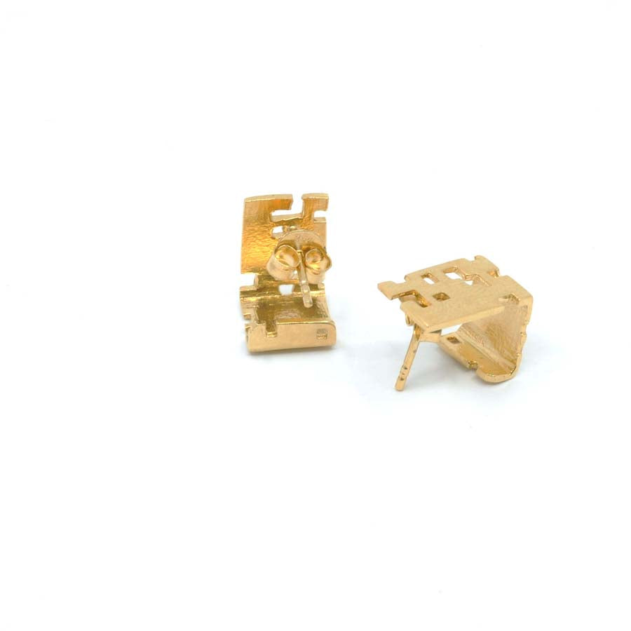 Pendientes botón cubo de plata y oro, colección Cub · Nerea Aixàs