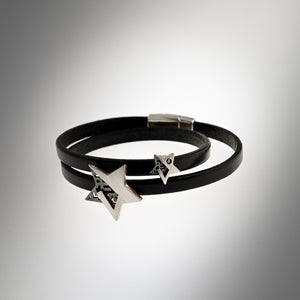 Double silver leather bracelet