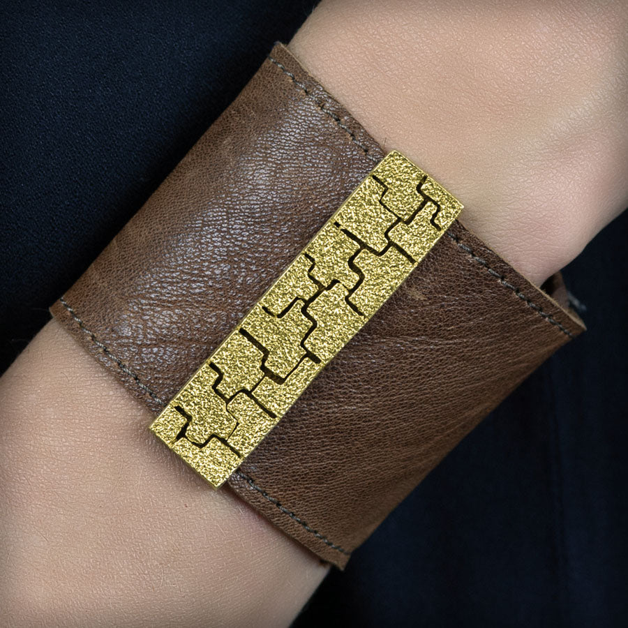 Golden leather bracelet